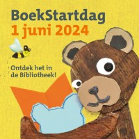 afbeelding beer van BoeksStart met boekje in zijn hand